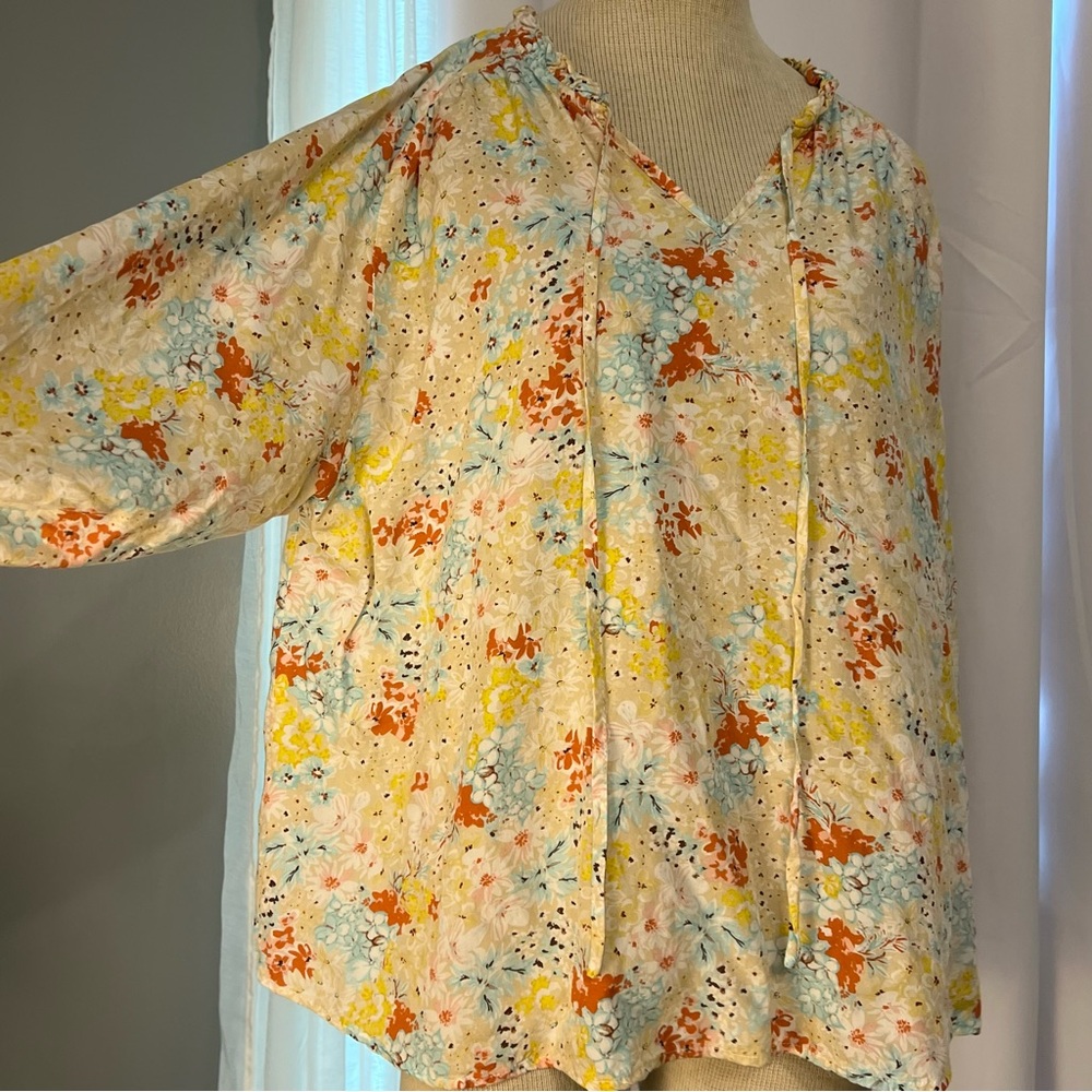 jodifl womens floral boho iversized long sleeve top size M v neck w string r